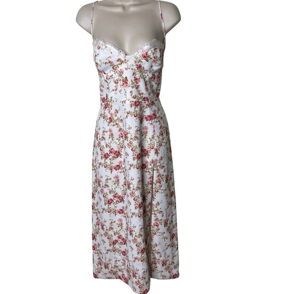 House of CB Corset Crepe Midi Sundress sz L+ XL in rose print - Picture 2 of 10
